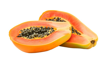 indian Ripe papaya with cut in half isolated on white background