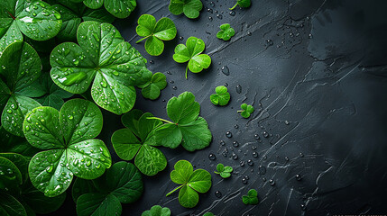 Green clovers of saint patricks day as simple background  - obrazy, fototapety, plakaty