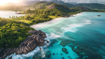 Aerial view of tropical island.  - obrazy, fototapety, plakaty