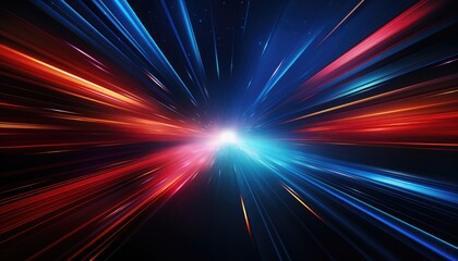 Futuristic speed motion with blue and red rays of light abstract background