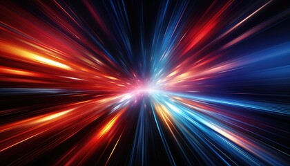 Futuristic speed motion with blue and red rays of light abstract background - obrazy, fototapety, plakaty