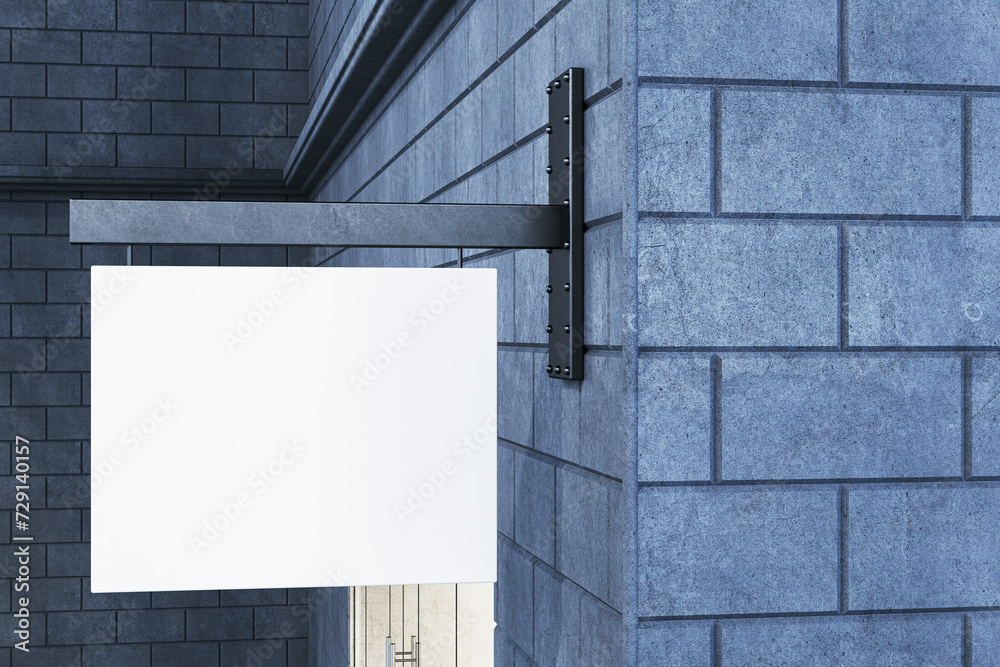 Poster Empty white mock up stopper on gray outdoor tile wall background with shadows. Advertisement and pub concept. 3D Rendering.