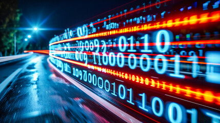 High-tech binary code background, symbolizing the digital world of computing, data processing, and cyber technology
