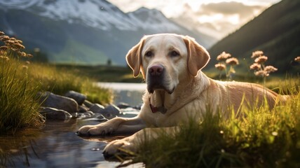 Beautiful Labrador retriever dog nature breed happy picture ultra HD wallpaper image - obrazy, fototapety, plakaty