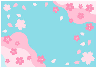 桜の花が美しい春の桜フレーム背景32濃い青色