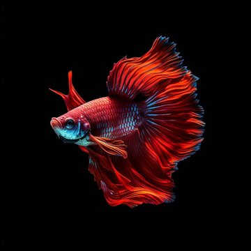Beautiful red betta aquarium fish dramatic lighting black background