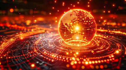 Digital and global technology concept, showcasing a futuristic networked world with a focus on connectivity and information flow