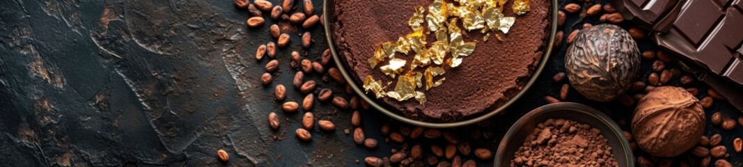 A chocolate cake adorned with edible gold leaf - obrazy, fototapety, plakaty