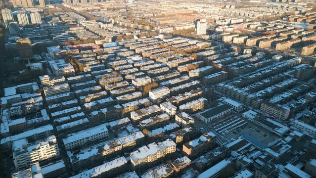 Sunset lights over a residential area in Zibo, Shandong Province, China