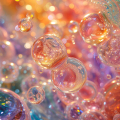 Glass bubbles in a sea of glass in rainbow colors