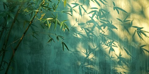 Green wall, the wall shows the shadow of bamboo forest, shadow blur, large aperture, Chinese style,...