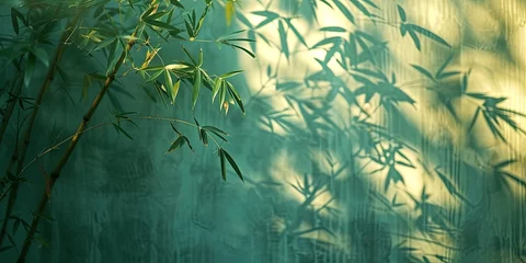 Foto op Aluminium Green wall, the wall shows the shadow of bamboo forest, shadow blur, large aperture, Chinese style, freehand, depth of field, photography, master style, high quality. © James Ellis