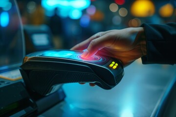 contactless payment terminal. Cashless payments. Bank card. Money of the future