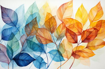 The background is composed of yellow and blue leaves, generative AI