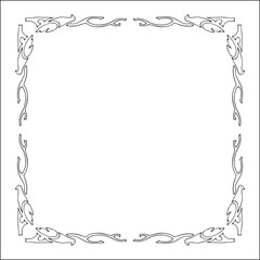 Elegant black and white ornamental frame, decorative border, corners for greeting cards, banners, business cards, invitations, menus. Isolated vector illustration.	