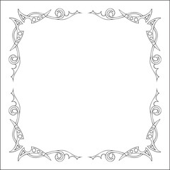 Elegant black and white ornamental frame, decorative border, corners for greeting cards, banners, business cards, invitations, menus. Isolated vector illustration.	