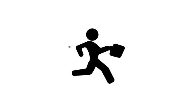 Businessman character icon business man walk with briefcase animation on white background.