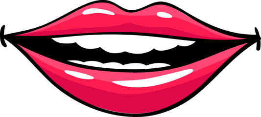 Red lips female. Woman expressed emotion, beauty concept. Modern pop art style, flat vector design illustration