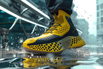 Trendy yellow running shoes, generative ai