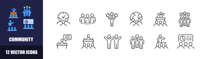 Community icon set. Linear style. Vector icons