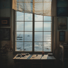 seaside window, generative ai