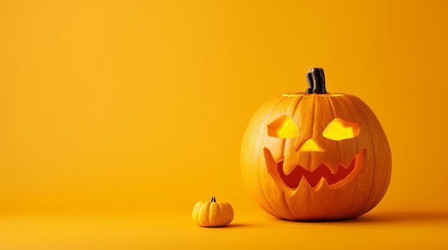 Halloween pumpkin isolated on yellow background

