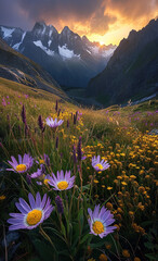 Fototapeta premium flowers in the mountains, generative ai