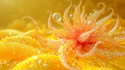Beautiful fluorescent abstract organic alien organism, composed of tendrils and bubbles, amidst a vibrant yellow alien landscape, illuminated by dynamic cinematic lighting