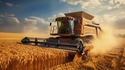 Combine harvester harvests ripe wheat. agriculture  - obrazy, fototapety, plakaty