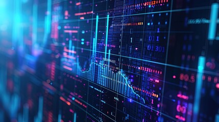 A vibrant financial chart with binary numbers, representing real-time data analysis, stock market trends, and digital economy concepts.