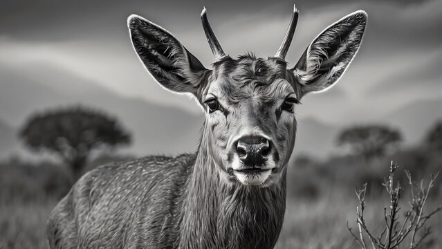 deer in black and white style