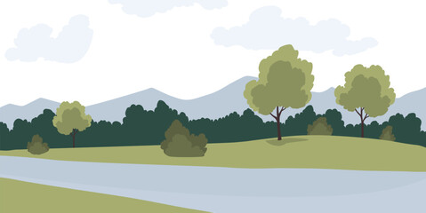 Beautiful natural environment lanscape scene. Good for travelling advertisment, tourist website, presentation. Flat vector illustration