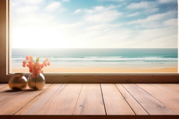 window to the sea with flowers copy space