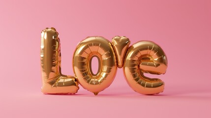 Gold LOVE balloons with reflective effect on a hot pink background - perfect for Valentine's Day, anniversaries and romantic occasions.
