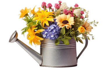 Watering Can with Flowers on a White or Clear Surface PNG Transparent Background