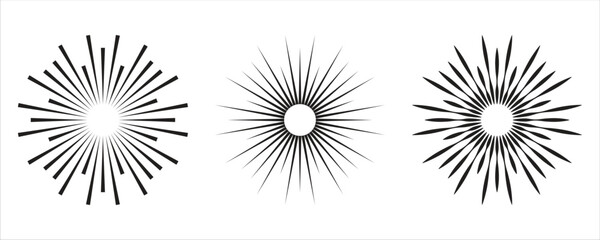 sunburst icon collection. starburst element. radial stripes of fireworks. retro design. vector illustration on transparent background.