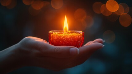Glowing Candle in Hand A Celebration of Self-Care and Mindfulness Generative AI