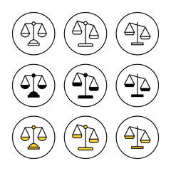 Fototapeta premium Scales icon set vector. Law scale icon. Justice sign and symbol