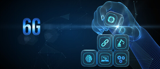 The concept of 6G network, high-speed mobile Internet, new generation networks. Business, modern technology, internet and networking concept. 3d illustration