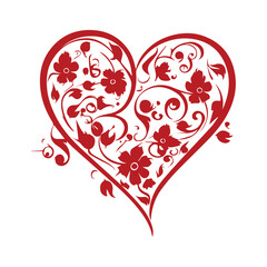 Ornamental artistic valentine heart vector silhouette.
