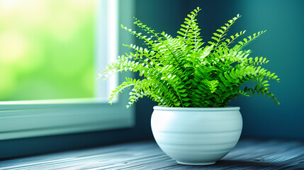 Fresh and vibrant indoor greenery, showcasing lush ferns in a sunlit environment, perfect for modern home or office decor