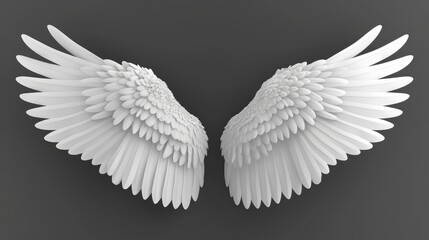 Realistic angel wings. White isolated pair of falcon wings, 3d, vector