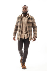 African man wearing Vintage attire, standing , white background