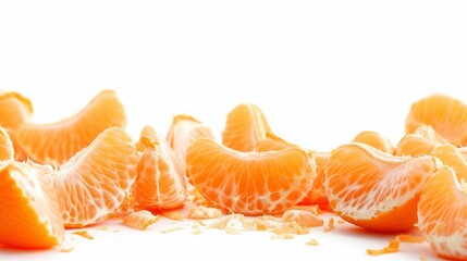 Tangerine or mandarin segments frame, border isolated on white