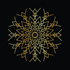 Golden mandala on a black background, vector illustration.