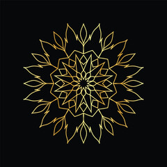 Golden mandala on a black background, vector illustration.