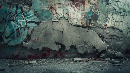 Urban Decay Artistry: Graffiti on Cracked Concrete Wall, Textural Contrast and Street Culture