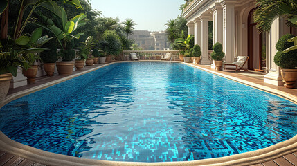 Luxury empty hotel pool in a sunny day 