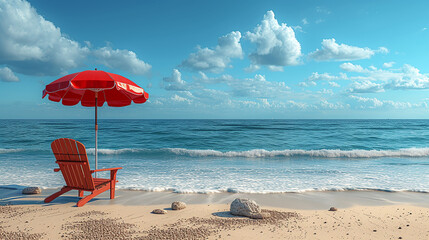 Summer holidays background with chairs and parasol near the beach 