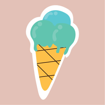 Sticker of colorful set. Messages with a summer-themed sticker combines an ice cream cartoon design with a pastel background. Vector illustration.